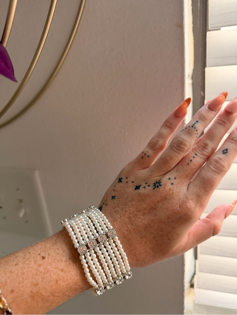 Multi-Strand White Pearl and Silver Accent Stretch Bracelet